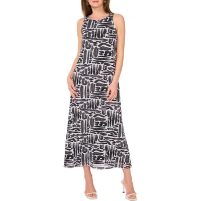 Vince Camuto Abstract Print Mesh Maxi Dress In Lucient White