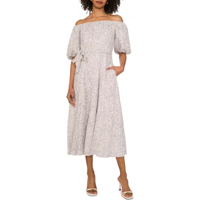 Vince Camuto Abstract Print Off The Shoulder Dress In New Ivory