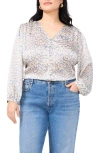 VINCE CAMUTO VINCE CAMUTO ABSTRACT PRINT SATIN BUTTON-UP SHIRT