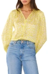Vince Camuto Abstract Print Shirred Button-up Shirt In Lime Green