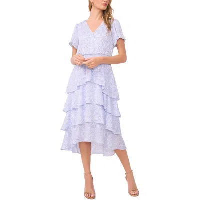 Vince Camuto Abstract Print Tiered Midi Dress In Blue