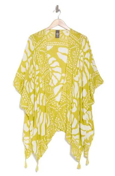 Vince Camuto Abstract Tassel Trim Ruana In Citron