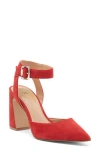 Vince Camuto Alarica Ankle Strap Pointed Toe Pump In Flame Torano Suede