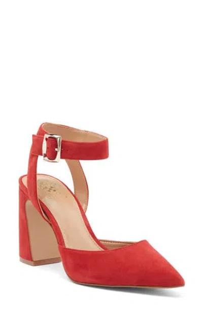 Vince Camuto Alarica Ankle Strap Pointed Toe Pump In Flame Torano Suede