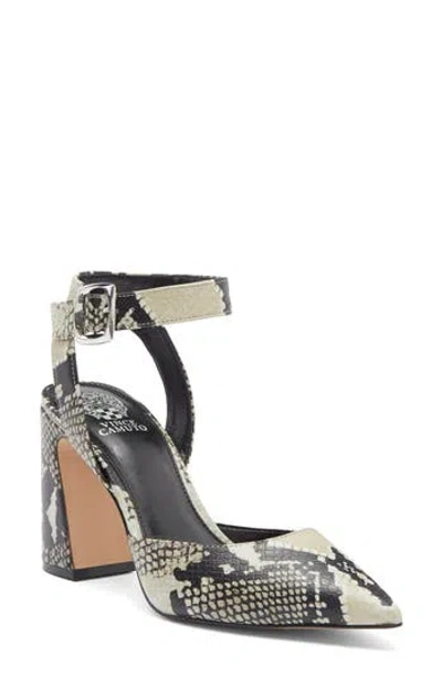 Vince Camuto Alarica Ankle Strap Pointed Toe Pump In Ivory Multi Graphic Soft Snake