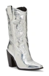Vince Camuto Alisah Square Toe Western Boot In Silver Crinkle Metallic