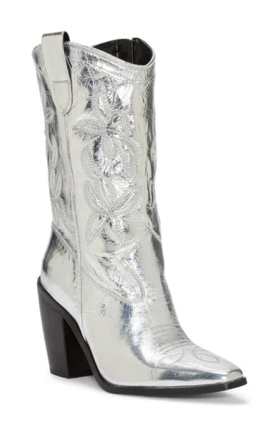Vince Camuto Alisah Square Toe Western Boot In Silver Crinkle Metallic