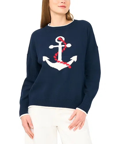 Vince Camuto Anchor Motif Crewneck Sweater In Blue