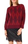 Vince Camuto Argyle Eyelash Jacquard Crewneck Sweater In Burgundy