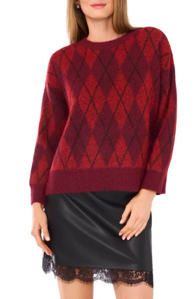 Vince Camuto Argyle Eyelash Jacquard Crewneck Sweater In Burgundy