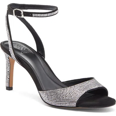 Vince Camuto Arilenea Rhinestone Ankle Strap Sandal In Black Microsuede