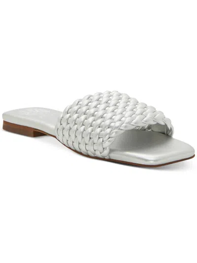 Vince Camuto Arissa Womens Leather Woven Slide Sandals In White