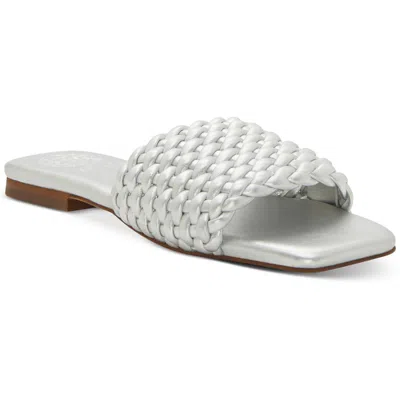 Vince Camuto Arissa Womens Leather Woven Slide Sandals In White
