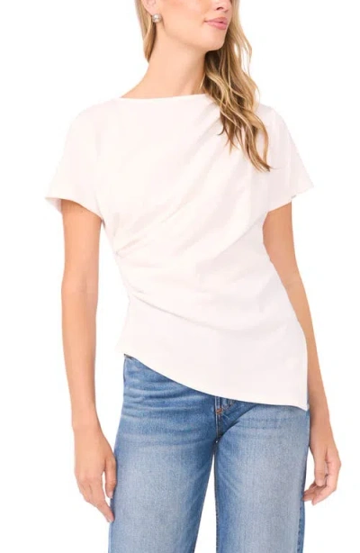 Vince Camuto Asymmetric Side Ruched Short Sleeve Top In White