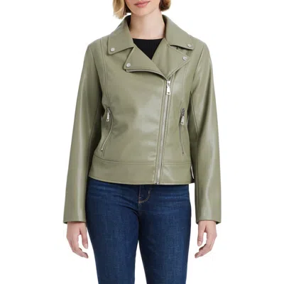 Vince Camuto Asymmetric Zip Faux Leather Jacket In Sage