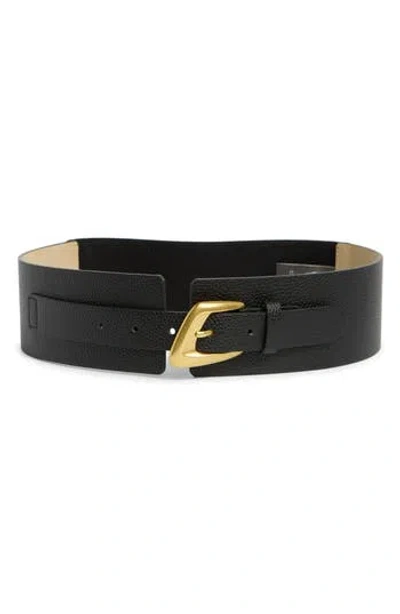 Vince Camuto Asymmetrical Buckle Stretch Faux Leather Belt In Black
