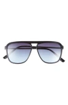 Vince Camuto Aviator Sunglasses In Matte Black/blue Lens