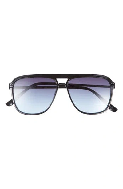 Vince Camuto Aviator Sunglasses In Matte Black/blue Lens