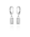 Vince Camuto Silver-tone Rectangular Glass Stone Dangle Huggie Hoop Earrings In Metallic