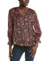 Vince Camuto Floral Metallic Split Neck Top In Black
