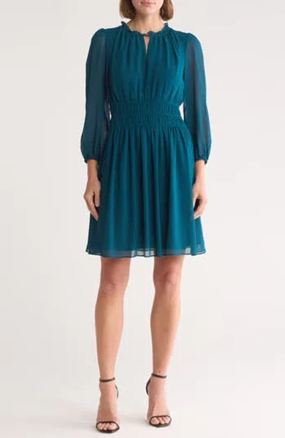 Vince Camuto Balloon Sleeve Chiffon Fit & Flare Dress In Teal