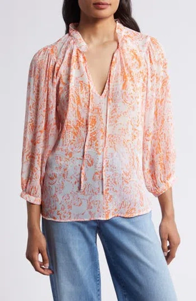 Vince Camuto Balloon Sleeve Floral Peasant Top In Orange Fizz
