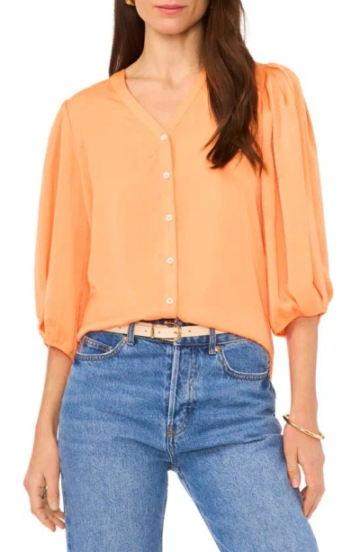 Vince Camuto Balloon Sleeve Satin Button-up Top In Orange Fizz