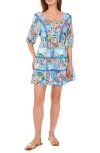 Vince Camuto Printed Tie Front Three Tier Mini Dress In Multi