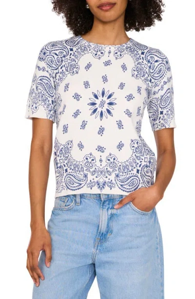 VINCE CAMUTO VINCE CAMUTO BANDANA PRINT SHORT SLEEVE COTTON SWEATER