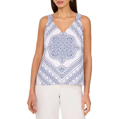 Vince Camuto Bandana Print V-neck Tank In Lake Breeze