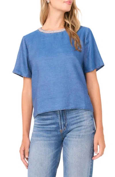 Vince Camuto Bead Detail Chambray Top In Blue