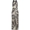 Vince Camuto Bead Detail Palm Print Satin Sheath Gown