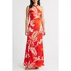 Vince Camuto Beaded Halter Neck Satin Gown