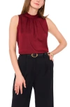 Vince Camuto Beaded Mock Neck Sleeveless Hammered Satin Top In Ruby