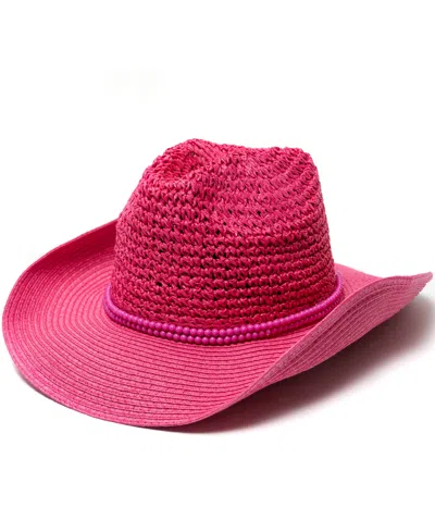Vince Camuto Beaded Trim Straw Cowboy Hat In Pink