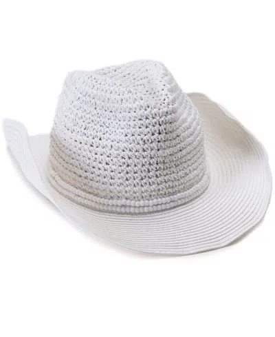 Vince Camuto Beaded Trim Straw Cowboy Hat In White