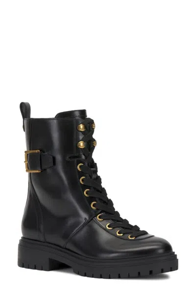 Vince Camuto Becinda Leather Combat Boot In Black