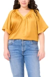 Vince Camuto Plus Size Flowy Dolman-sleeve V-neck Blouse In Gold