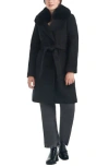 Vince Camuto Belted Coat With Removable Faux Fur Collar In Black