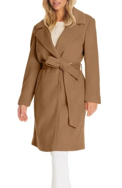 Vince Camuto Belted Coat With Removable Faux Fur Collar In Brown