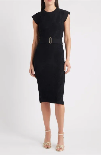 Vince Camuto Belted Knit Sheath Dress In Black