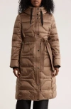 Vince Camuto Belted Maxi Puffer Jacket In Brown
