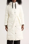 Vince Camuto Belted Maxi Puffer Jacket In White