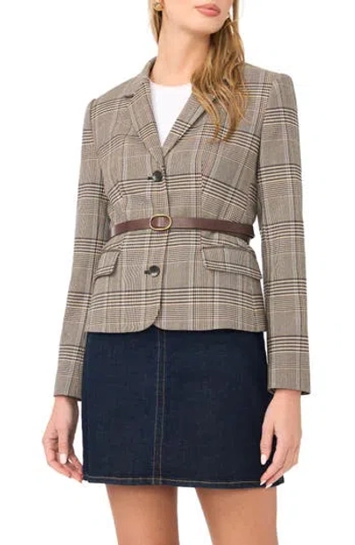 Vince Camuto Belted Mixed Check Blazer In Brown