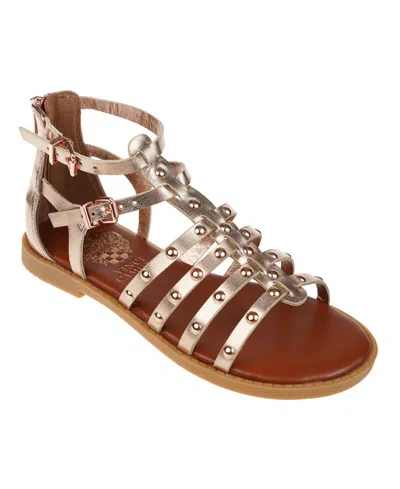 Vince Camuto Kids' Big Girl's Fashion Sandal Metallic Pu Upper And Dome Stud Detail Polyurethane Sandals In Rose Gold