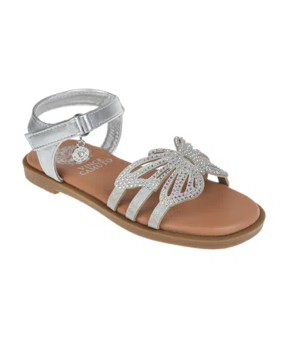 Vince Camuto Kids' Big Girl's Fashion Sandal With Butterfly Rhinestone Upper Polyurethane Sandals In Silver