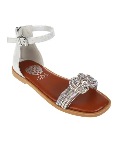 Vince Camuto Kids' Big Girl's Fashion Sandal With Rhinestone Tube Ornament Glass Stones/polyester/polyurethane Sandals In White