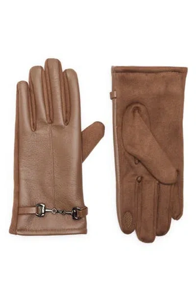 Vince Camuto Bit Hardware Faux Leather Touchscreen Gloves In Brown