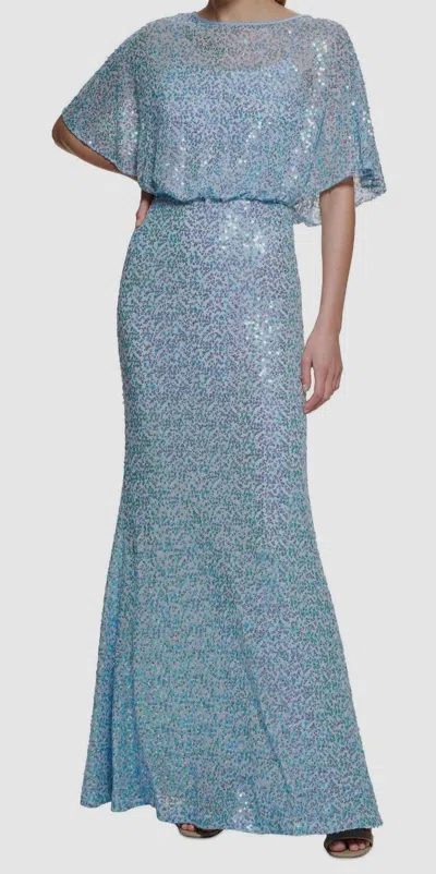Vince Camuto Boat-neck Blouson Sequin Gown In Blue