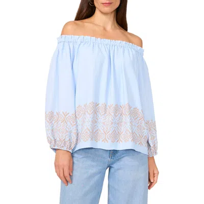 VINCE CAMUTO VINCE CAMUTO BORDER PRINT OFF THE SHOULDER TOP